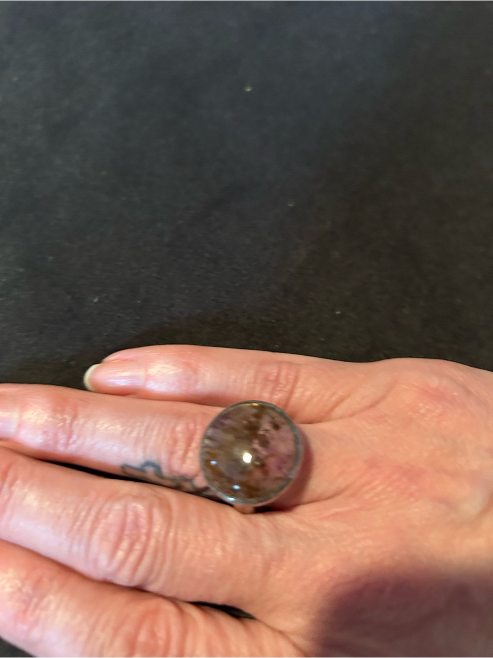 Source Unknown Silver Ring with Brown Marbled Stone